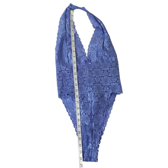 VICTORIA’S SECRET Blue Lace Halter Teddy Women’s Bodysuit Lingerie M Retro Y2K - Picture 6 of 8